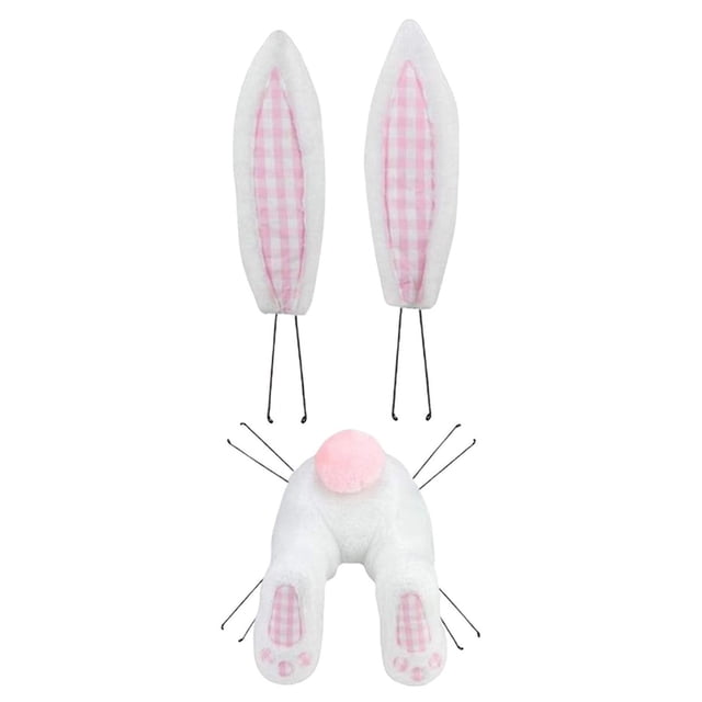 jifeng Easter Door Decoration Bunny Garland, DIY Rabbit with Ears, Wall Hanging Cartoon Pink plaid