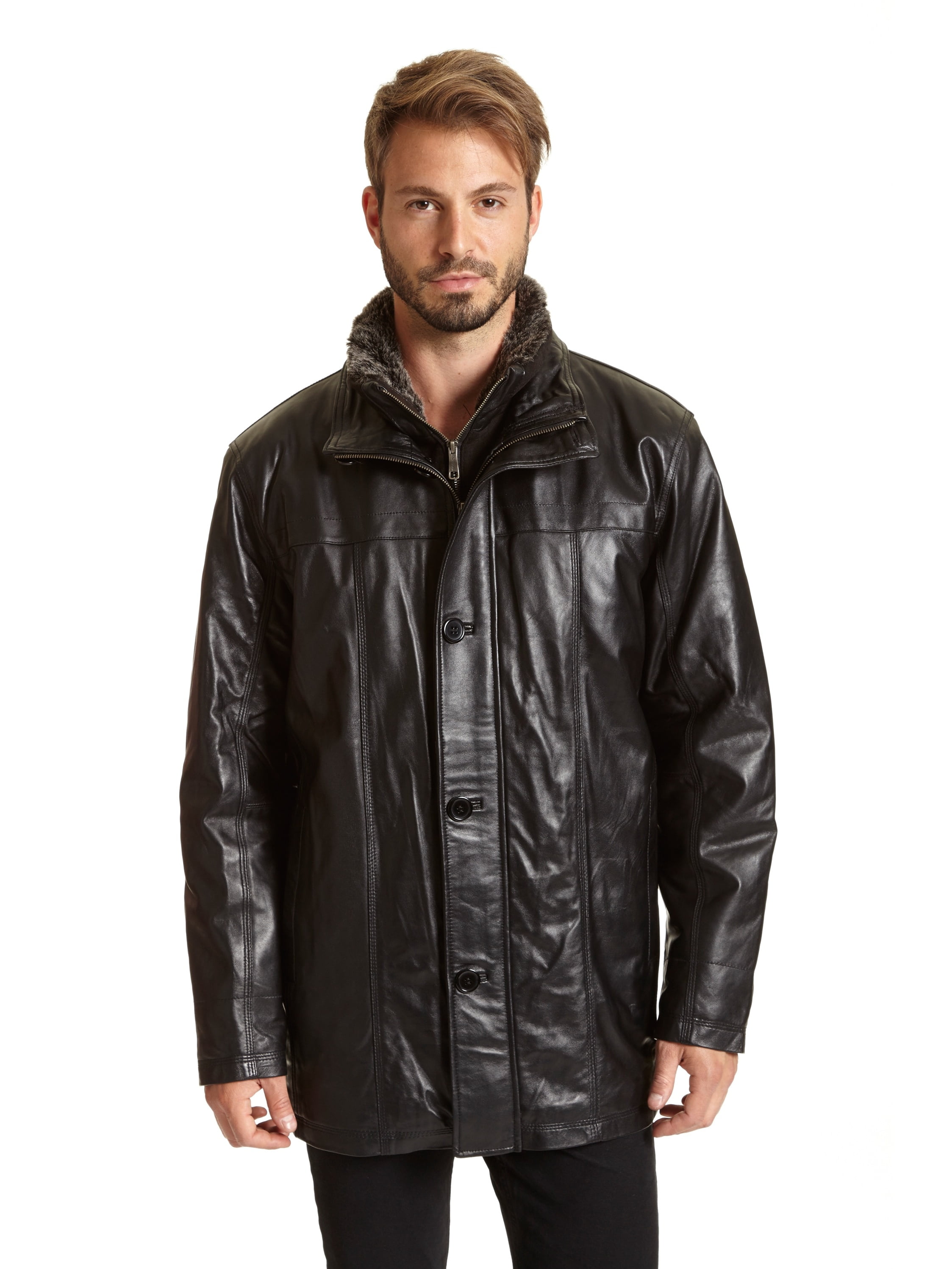 EXcelled Men's Big and Tall Leather Big and Tall Car Coat
