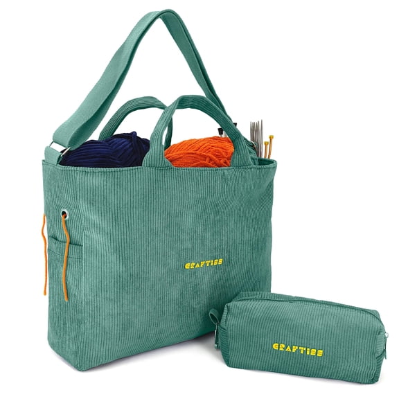 CRAFTISS Crochet Bag Yarn Storage - Perfect Gift - Durable Corduroy Yarn Bag for Crochet Accessories - Organizer with Knitting Accessories Case