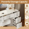 thumbnail image 4 of Caulitar Makeup Vanity with Mirror and Lights, 5 Drawers & Cabinet & Stool, Crystal Knobs, Modern Vanity Table with Adjustable Lighting Colors, White, 4 of 9