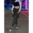 thumbnail image 4 of Women's High-Waisted Black Jogging Pants - Elastic Waist, Wide-Leg, Casual Street Style, Plus Size Available, 4 of 5