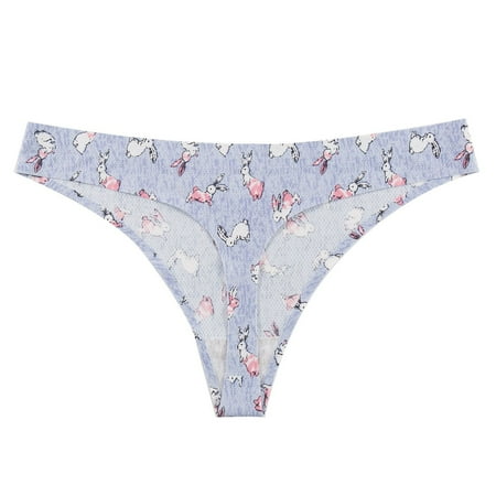 

No Show Underwear for Women Breathable Print Ladies Thong Panty Panties for Women Blue S