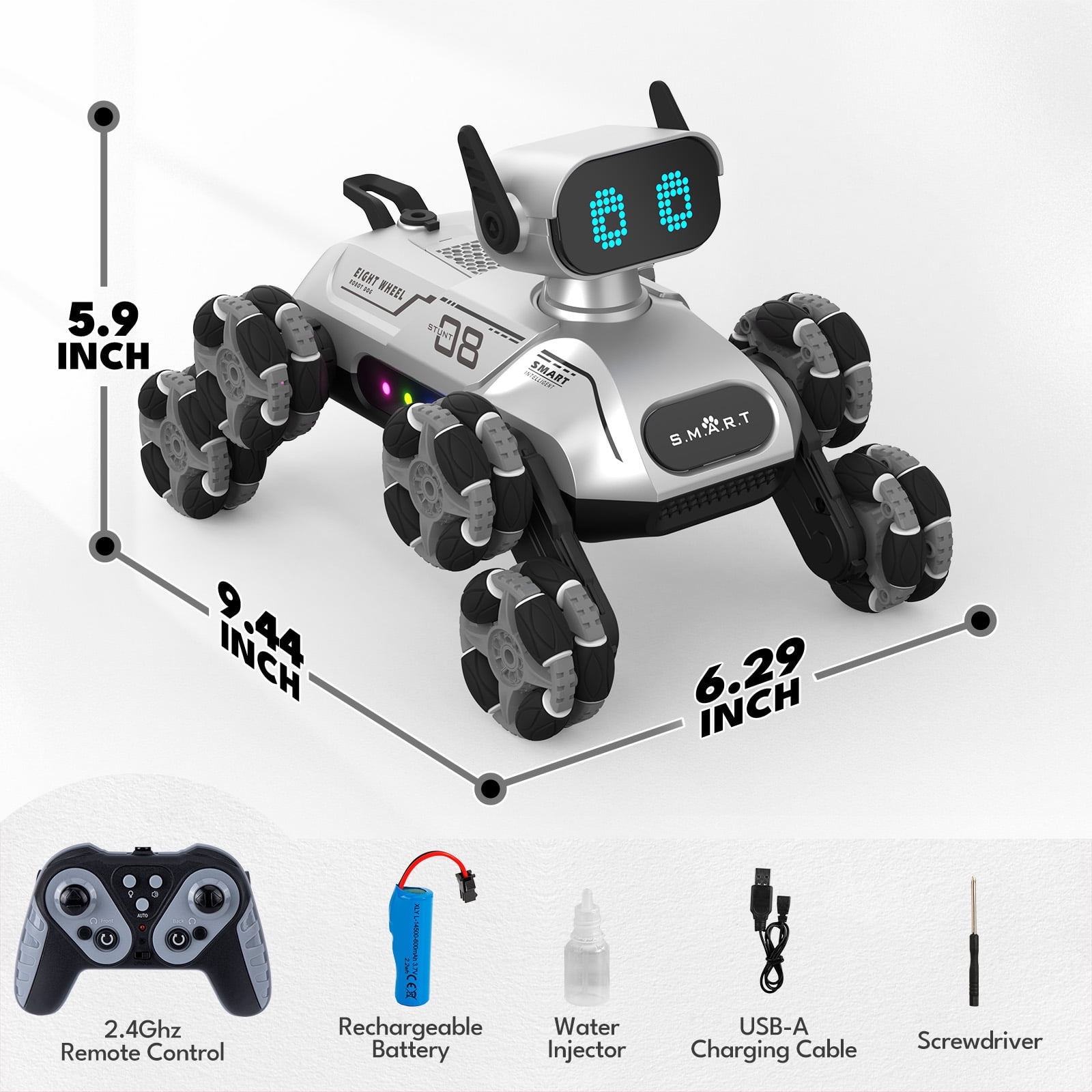 Dammyty RC Robot Dog for Kids, Intelligent Robot Toys with Light & Music, 8WD Stunt RC Dog Robot Toy for Boys Girls