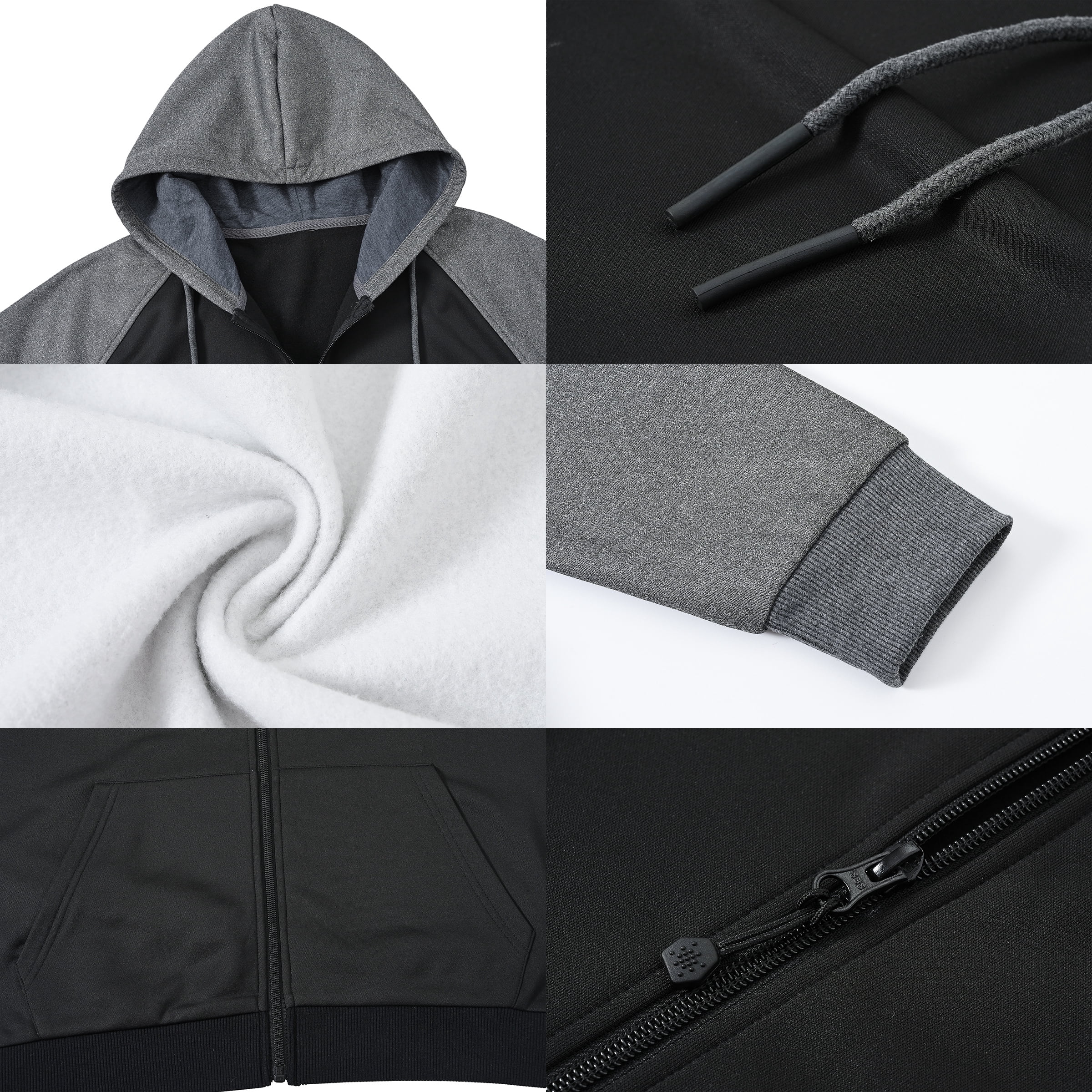 Weilanxin Men's Color Block Pullover Fleece Hoodie Casual Hooded Sweatshirts Tops Full Zip Jacket with Pocket Athletic Hoodies For Men Dark Grey Contrast Black M