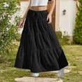 thumbnail image 3 of Skirts for Teen Girls Casual New Girls Maxi Skirt Boho Casual Tiered High Waist a Line Flowy Long Skirt Kids Ankle Length Drawstring Skirts Black 4-5 Years, 3 of 9