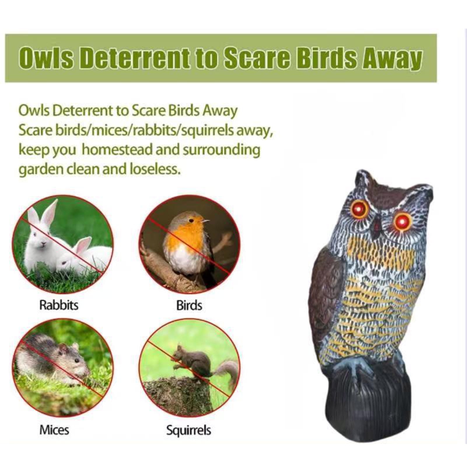 Ettsollp Owl Garden Statue Solar Light Induction Eyes Owl Sculpture Making Sound Figurines Indoor Outdoor Home Office Halloween Decoration Animal Ornament
