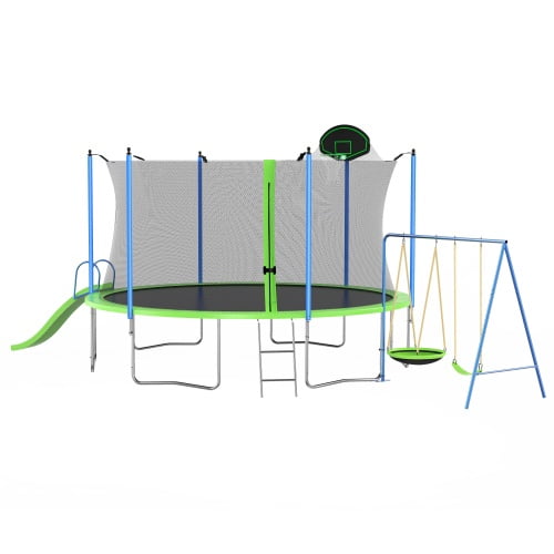 12FT Trampoline with Slide and Swings, SHINPT Recreational Trampoline with Basketball Hoop and Ladder, Large Trampoline Outdoor for Backyard, Outdoor Trampoline for Kids and Adults with ASTM