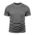 thumbnail image 5 of ZRGHAOYLQ Men’s Solid Stitch Contrast Trim Crew Neck T Shirt Short Sleeve Color Line Spliced Pullover Soft Breathable Casual Basic Tee, 5 of 9