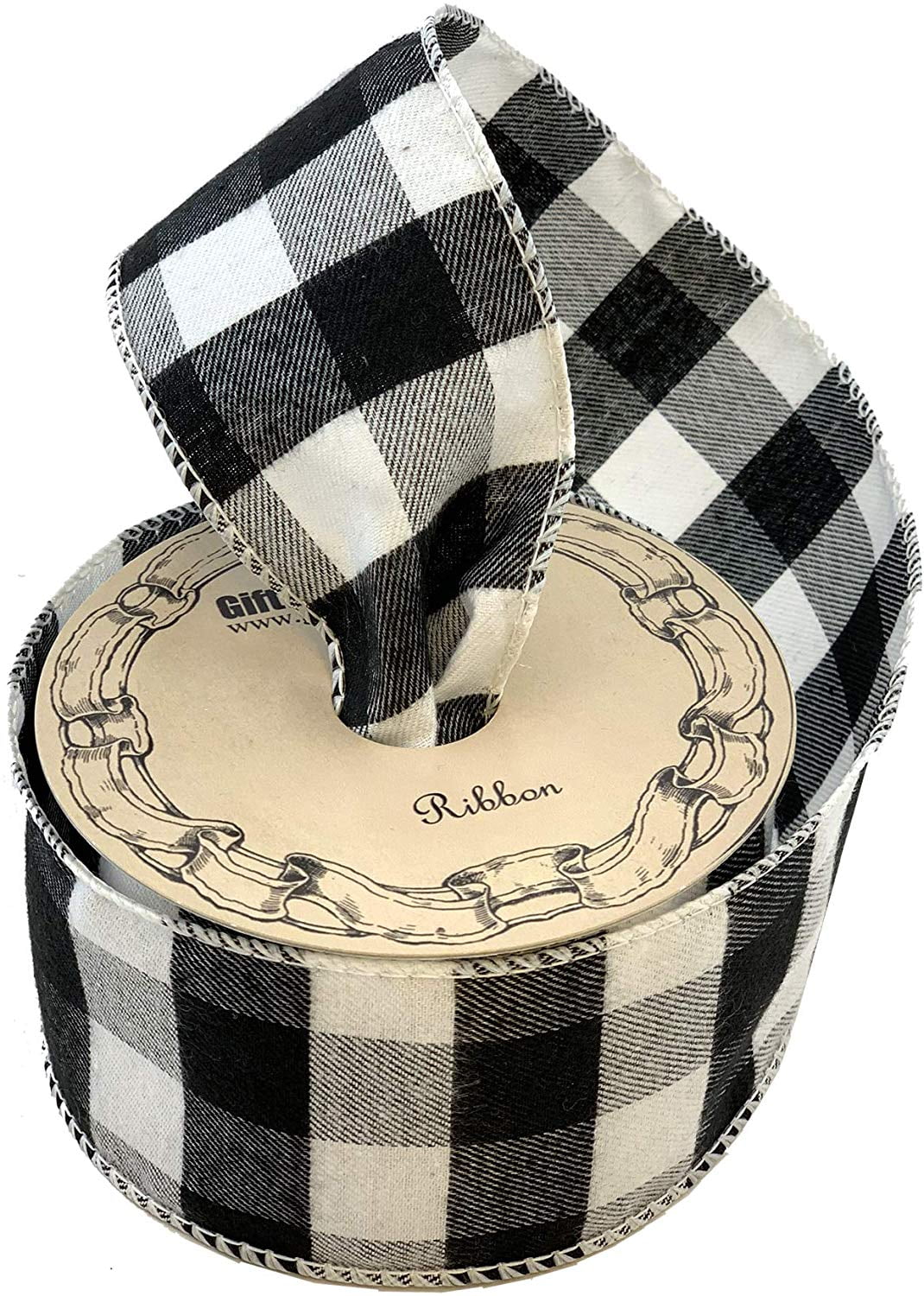 Black White Buffalo Plaid Ribbon - 2 1/2' x 10 Yards, Wired Edge, Christmas Tree Ribbon, Wreath