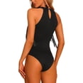 thumbnail image 3 of INSPIRE CHIC Women's Bodysuit Fringe Trim Sleeveless Halter Neck Bodycon Tops XS Black, 3 of 6