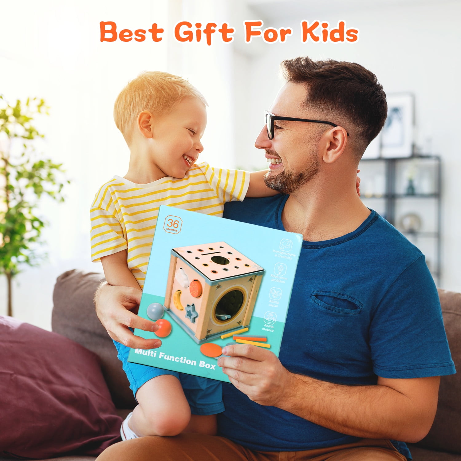 Huge Wave 9-in-1 Baby Activity Cube, Baby Montessori Learning Toys, with 6 Multicolor Sides Wooden, Educational Interactive Game, Birthday Gift for Kids Boys Girls 1 2 3 4 Years