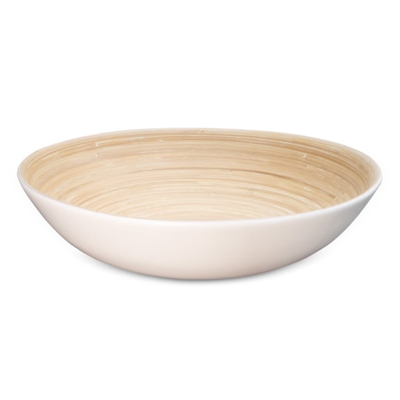 LEXA 14" Handmade Bamboo Salad Bowl – 130 oz Large Wooden Fruit Bowl for Kitchen Counter, White