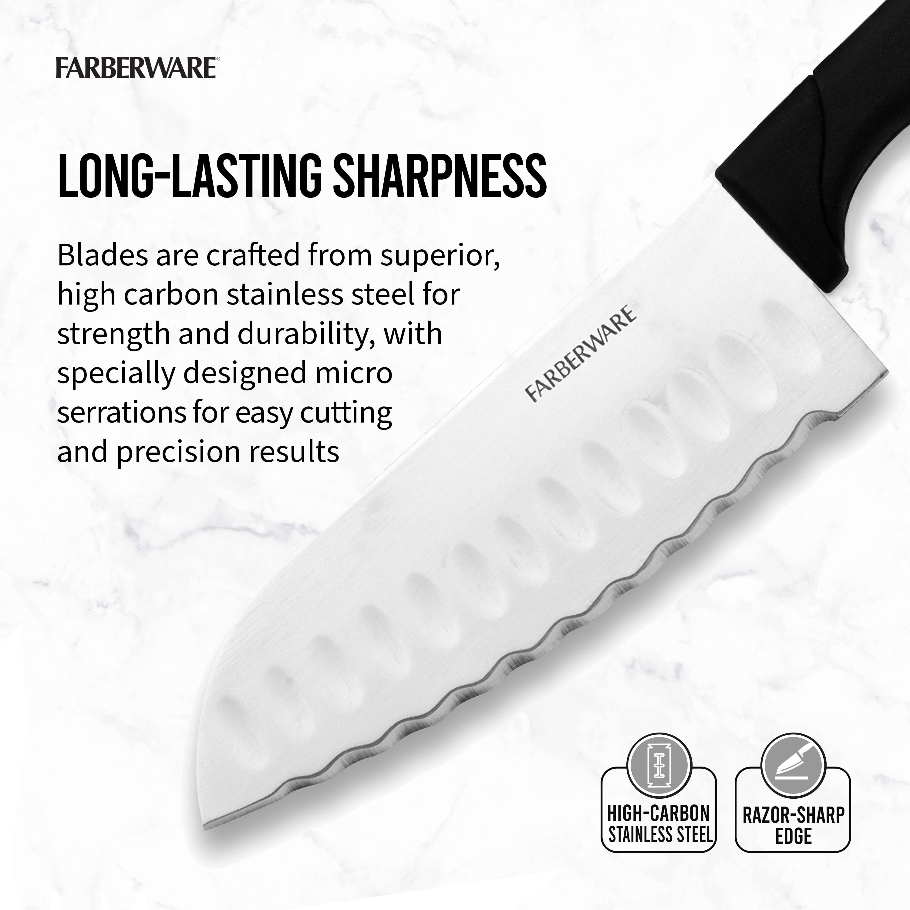 Farberware Classic 23 Piece Never Needs Sharpening Dishwasher Safe Stainless Steel Cutlery and Utensil Set in Black