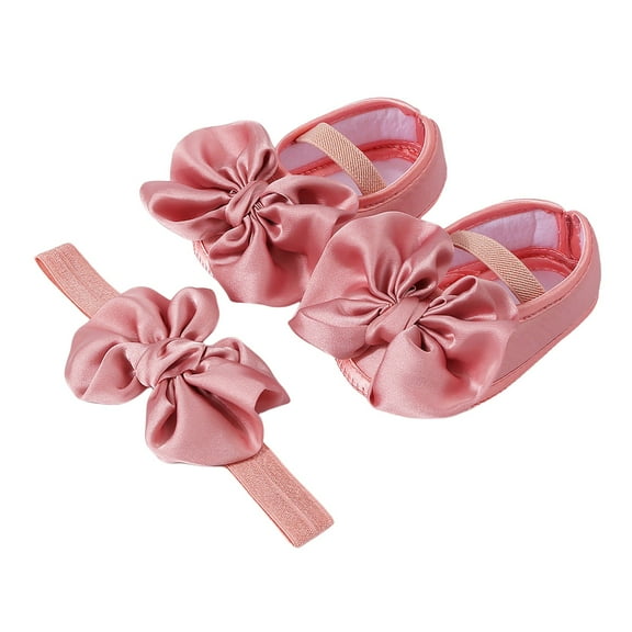 FAOWME Baby Shoes With Hair Band Fashion Soft Soled Toddler Shoes Versatile Dress Flower Shoes Toddler Shoes Watermelon Red 0-6 Months