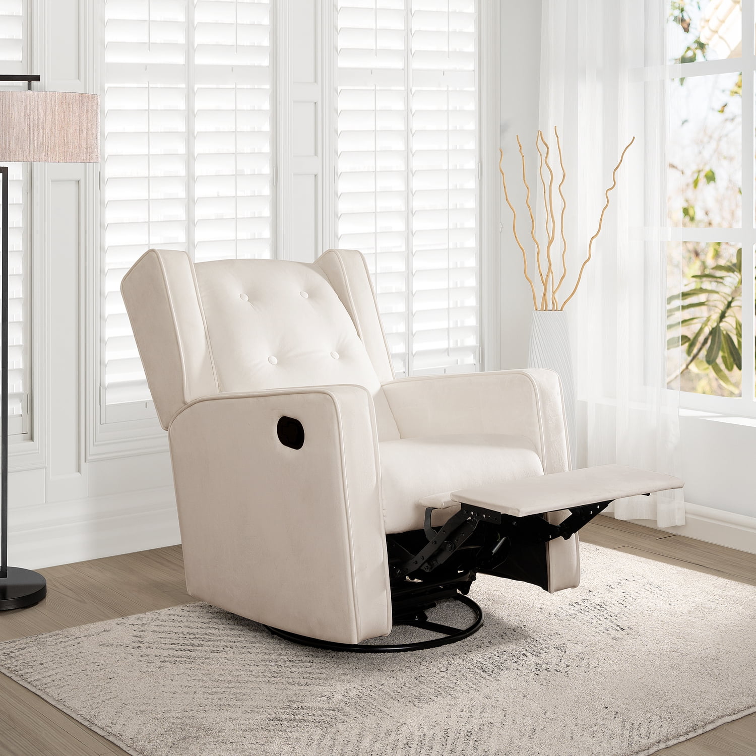 Relieve Muscle Aches with Nursery Glider, Upholstered Rocker Recliner Comfortable Rocking Chair with 360° Swivel Motion, Soft Cushions for Nursing and Bonding, Baby Reclining Chair - Cream