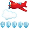 36' Vintage Red Airplane Foil Mylar Balloon 30' Puffy Cloud Foil Balloon & 11' Cloud Print Latex Balloon Bundle
