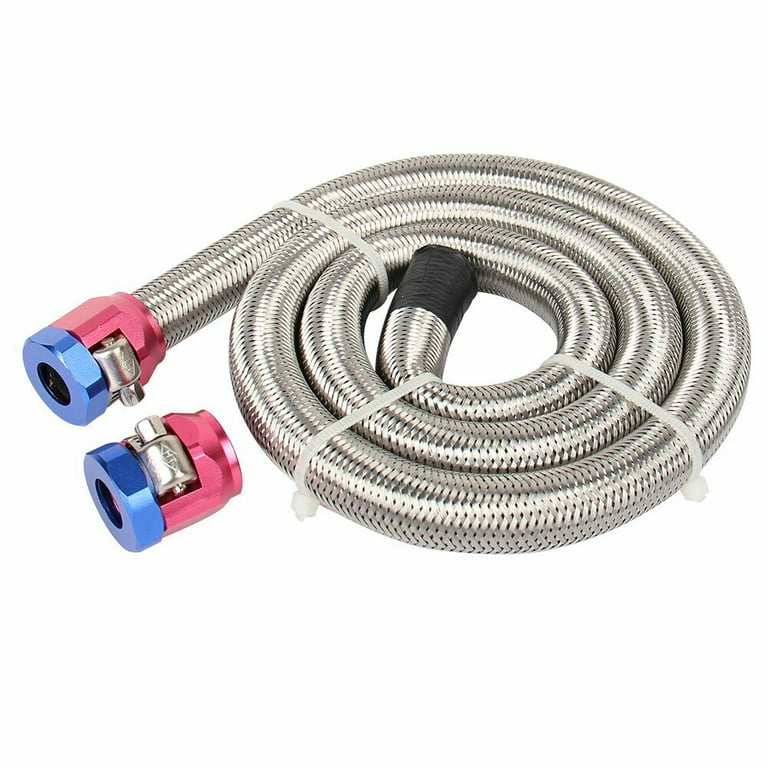 3/8 inch 3ft Braided Stainless Steel Hoses Fuel Lines With Red/Blue Clamp  Covers