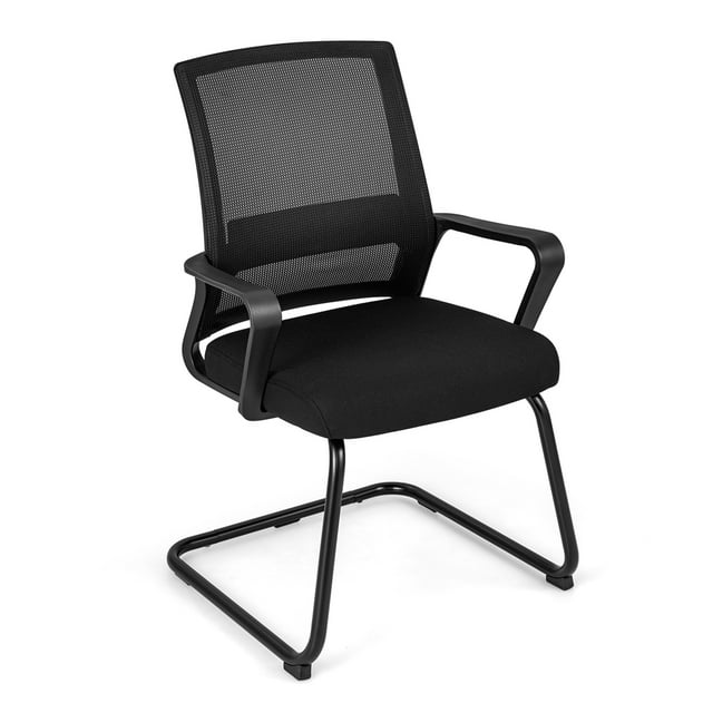 Costway 1 PCS Office Guest Chair with Lumbar Support, Breathable Mesh Back without Wheels Black