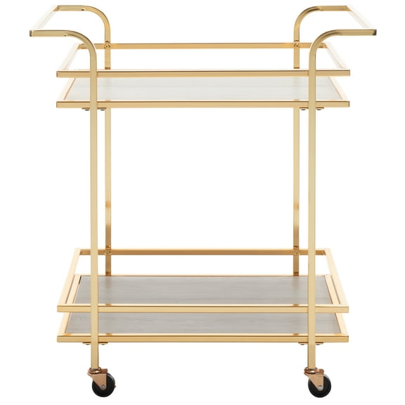 SAFAVIEH Lameris 33" 2 Tier Bar Cart With Handles, Polished Gold/Grey