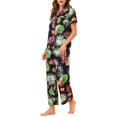thumbnail image 4 of INSPIRE CHIC Women's Satin Pajama Set Silk Floral Short Sleeves Top and Pants 2 Pcs Pajamas L Black, 4 of 6