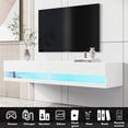 thumbnail image 5 of Floating TV Stand Wall Mounted with LED Lights, Floating TV Cabinet for 80 Inch TV, Modern Floating Media Console with Storage Cabinet for Living Room, Bedroom, White, 5 of 9