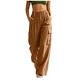 thumbnail image 2 of Hzzrkos Women Casual Fashion Loose Solid Color High Waist Long Cargo Pants With Side Pockets for Daily Wear Outdoor Travel Lounge Outfit Coffee XL, 2 of 8
