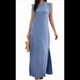 thumbnail image 2 of Vestido Maxi de Verano 2025 para Mujer, Informal, Holgado, con Abertura, Sin Arrugas, , con Cuello Redondo y Bolsillos, Azul Vaquero XXL, 2 of 9