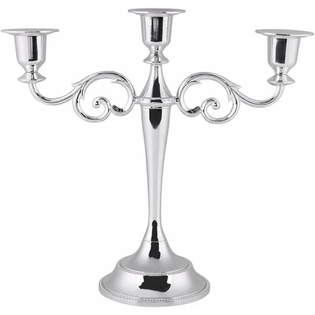 3 Metal Candle Holder European Style Wedding Candelabra Candle Holder Home Decor(Silver)-