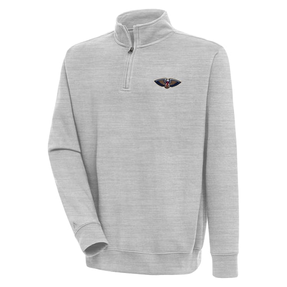 Men's Antigua Heather Gray New Orleans Pelicans Victory Quarter-Zip Pullover Top