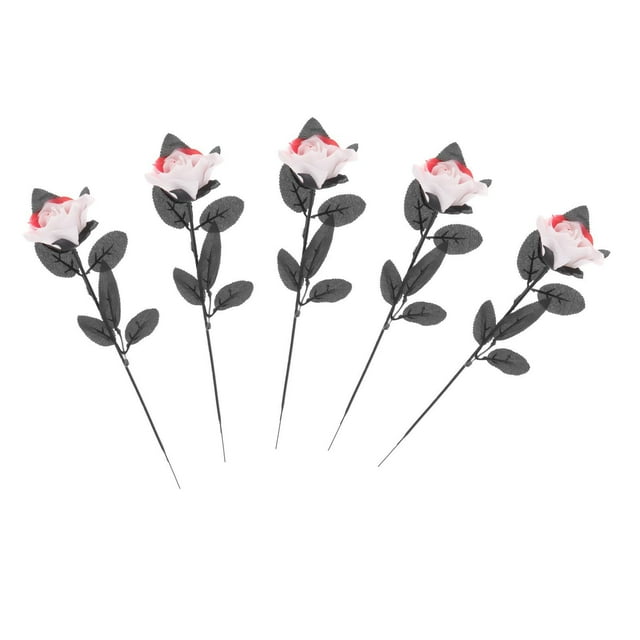 Rosas de seda falsas para Halloween, centro de mesa, decoración de Fez, flores de jardín falsas blanco y rojo
