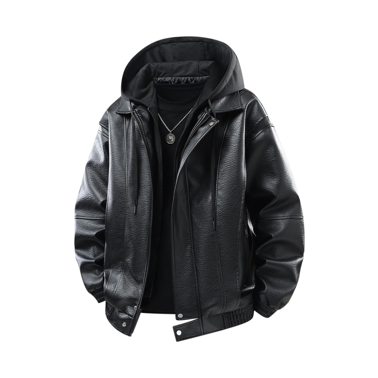 Uootdi Cropped Leather Jacket for Women Vintage Style Motorcycle Bomber Jacket Faux Leather Lapel Neck Zip Up Long Sleeve Coats Fall Going Out Jackets