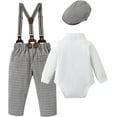 thumbnail image 5 of Dtiaagto Baby Boy Clothes Suits 4PCS Gentleman Outfit Dress Romper Beret Hat Suspender Pants Bow Tie Wedding Set, 5 of 5
