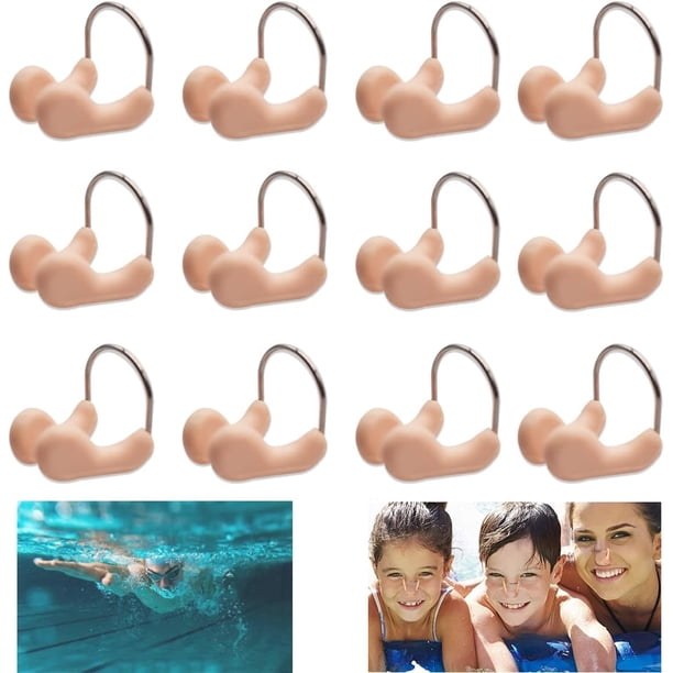 Clip para la nariz, 12 piezas Cómodo Clip para la nariz unisex Tapón para la nariz para natación impermeable Protector de clip para la nariz de silicona con acolchado suave para nadadores recreativos,Beige JM