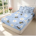 thumbnail image 2 of Erosebridal Kawaii Bee Zipper Twin Comforter Sets with Fitted Sheet and 2 Pillowcases,Vintage Daisy Floral Zipper Bedding Set,Blue White,Colorful Stars Reversible,4pcs, 2 of 8
