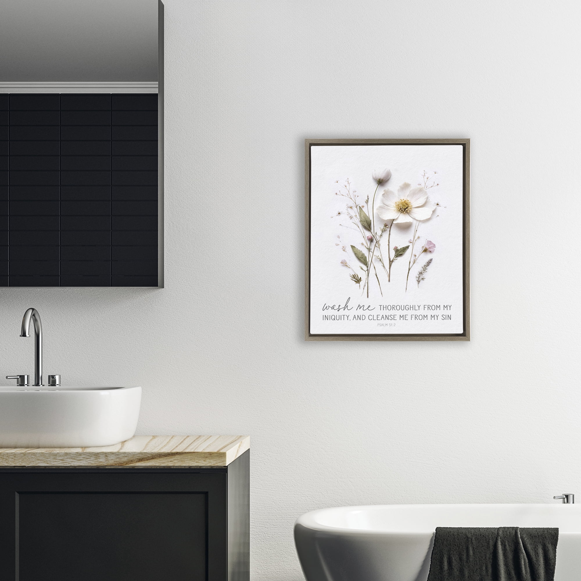 Pressed Flower Proverb Brown Framed Floater Canvas Wall Art, design by Lettered and Lined