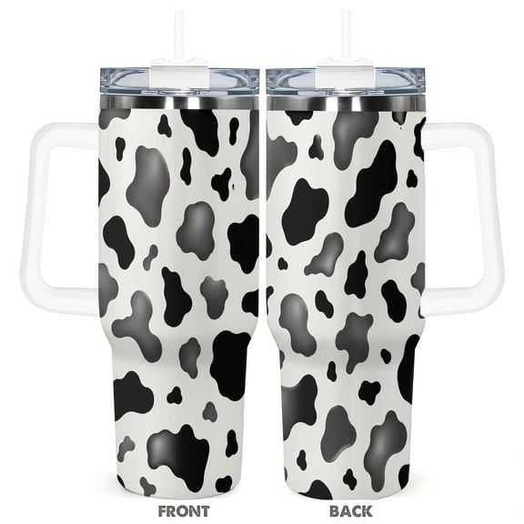 Cow Print 40oz Travel Tumbler With Handle Lid And Straw Insulated Stainless Steel Leak Proof