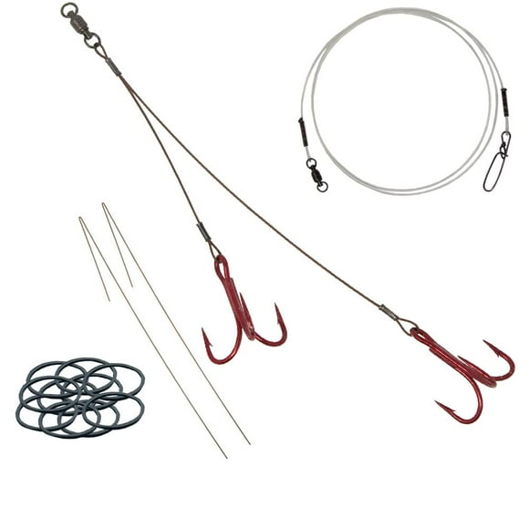 Bleeding Musky Sucker Rig (175 lb) / Blood Red Hooks Muskie Sucker Harness Quick Strike Rig Terminal Tackle (Red Hooks)