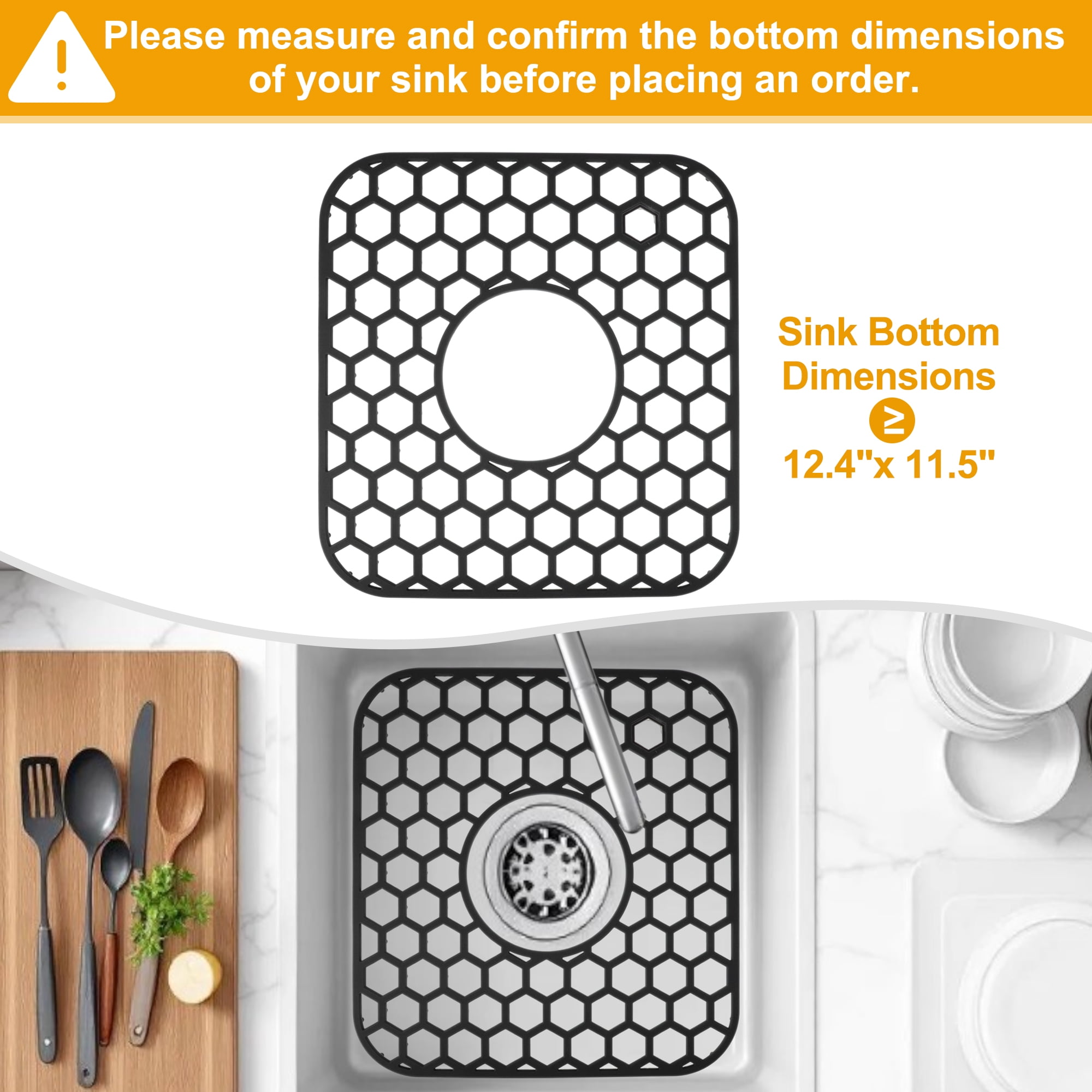 Unique Bargains 2pcs Sink Protectors for Kitchen Sink 12.4"x 11.5" Non-Slip Sink Mats Heat-Resistant to 500°F Sink Grid for Stainless Steel Sinks Dishwasher Safe Black