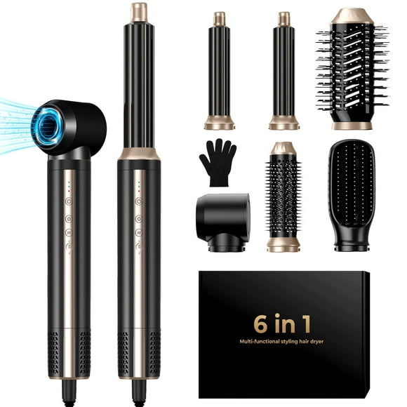 Brosse Sèche-Cheveux 6 en 1, Brosse Sèche-Cheveux à Enroulement Auto-Air Haute Vitesse 1400W, Styler Air Chaud Sans Dommages Causés par la Chaleur, Brosse Air Chaud Ionique, Sèche-Cheveux Détachable, S
