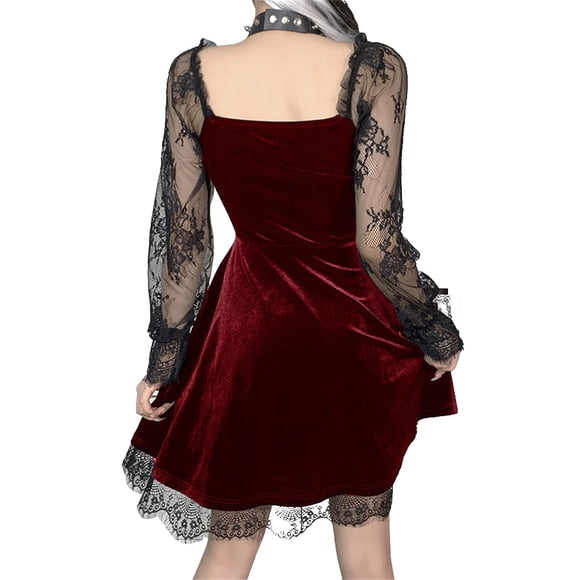 Sonducket Vestido largo hasta la rodilla de verano para mujer, vestidos sexis con cuello en V, ropa, regalo de cumpleaños Vestidos Vino rojo L