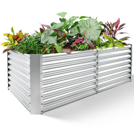 Land Guard 8x4x2ft Raised Rectangle Garden Beds Outdoor?Galvanized Metal Planter Box for Vegetables- Starlight Silver