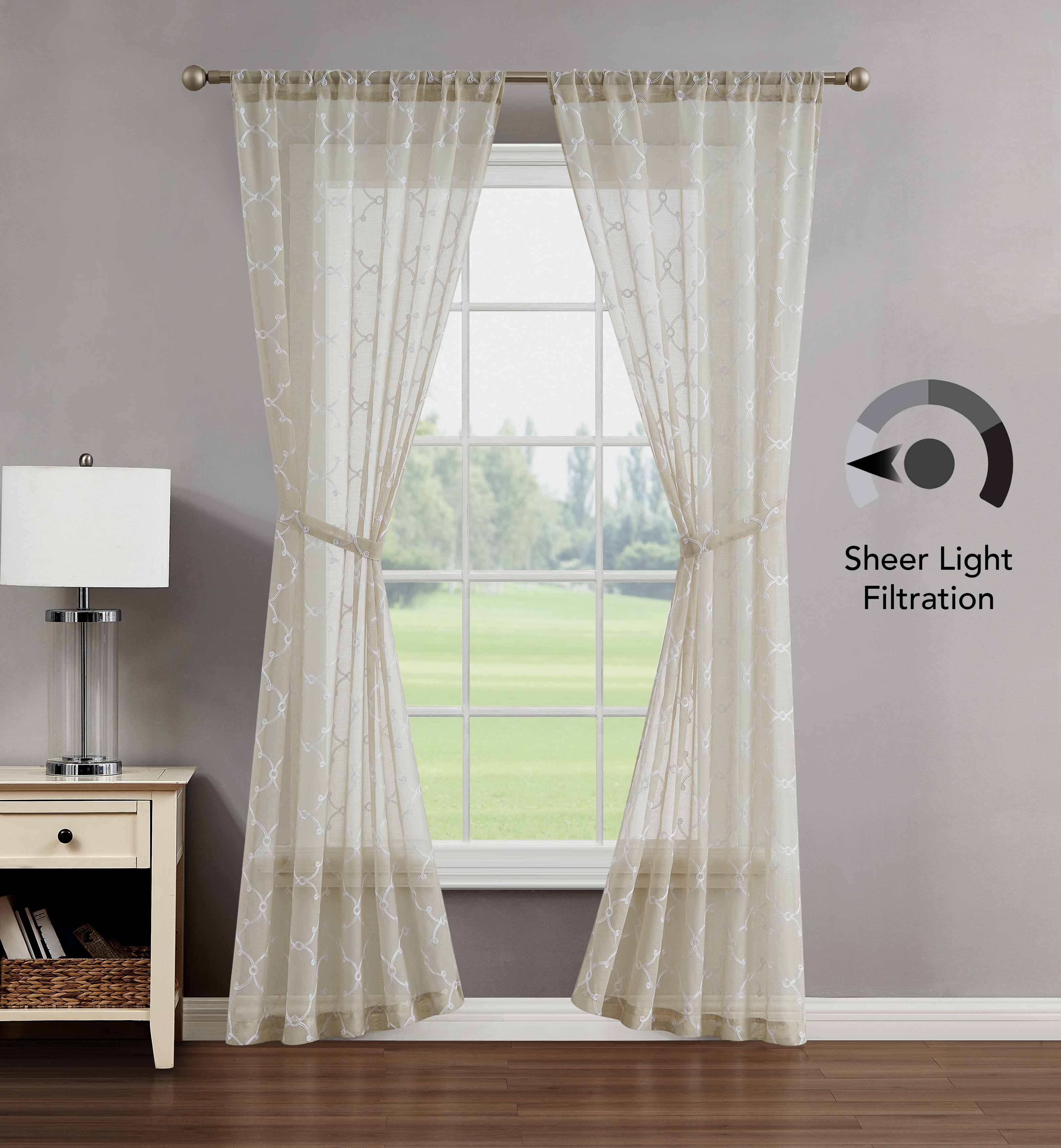 Creative Home Ideas Contemporary/Modern/Farmhouse/Traditional 2 Piece Embroidered/Geometric Sheer Curtain Set