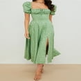 thumbnail image 2 of EIMELI Robe Boho Cottagecore pour Femmes à Manches Bouffantes Robe Vintage à Encolure Carrée Robe Fendue à Fleurs Flatteuse Maxi Longue Robes d'Été, 2 of 7
