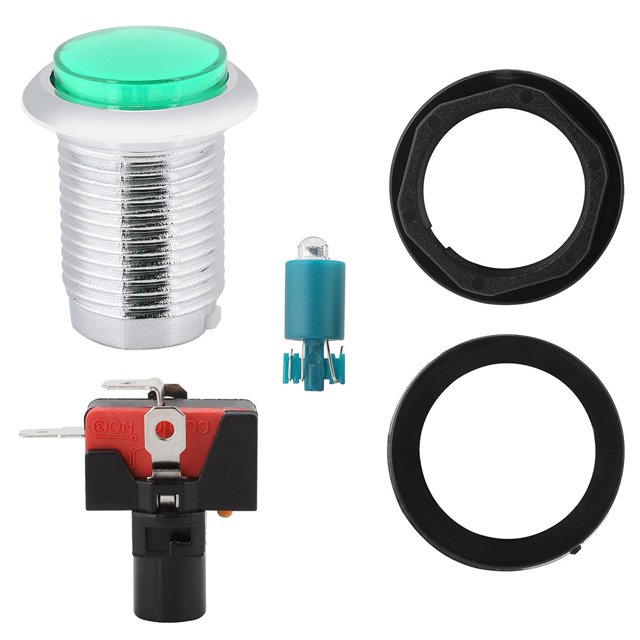 Reemplazo de botón chapado redondo pequeño de máquina de juego de 32 mm con luz (verde)
