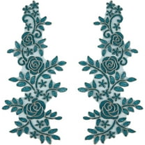 4Pcs Flower Embroidery Lace Appliques Embroidered Sewing Patch Gold Metallic Edge Floral Leaves Lace Fabric Sew on Applique for DIY Sewing Crafts Wedding Dress Backpacks Jeans Dark Green