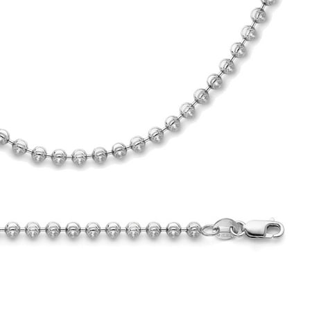 Moonstone Round Beads Jewelry Necklace (Solid 14k White Gold Chain Ball Necklace Moon Cut Round Beaded Link Polished Genuine, 1.9 mm - 16,18,20,22)