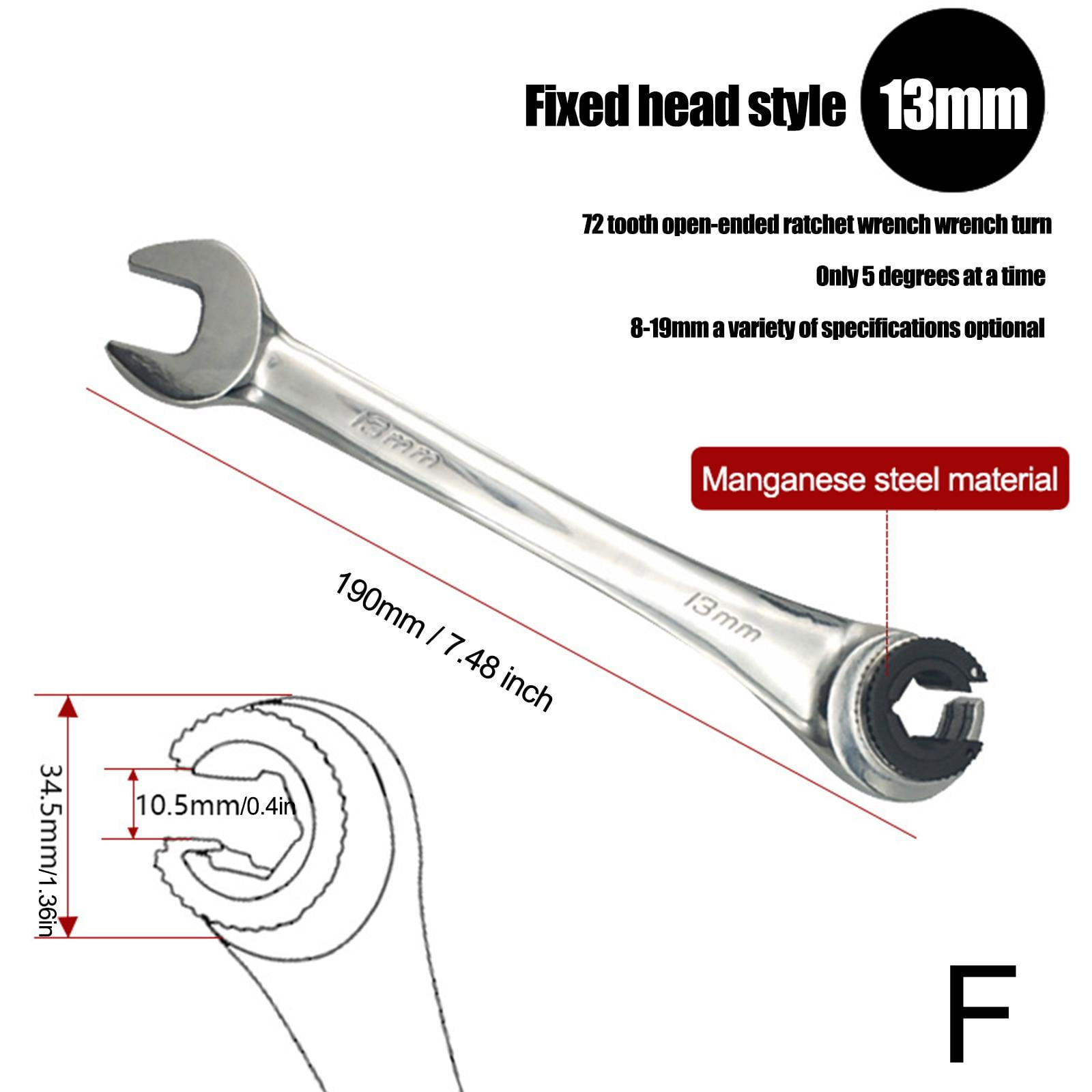 Standard Tubing Ratchet OpenEnd Wrench 72 Gears Repair Spanners S4C2