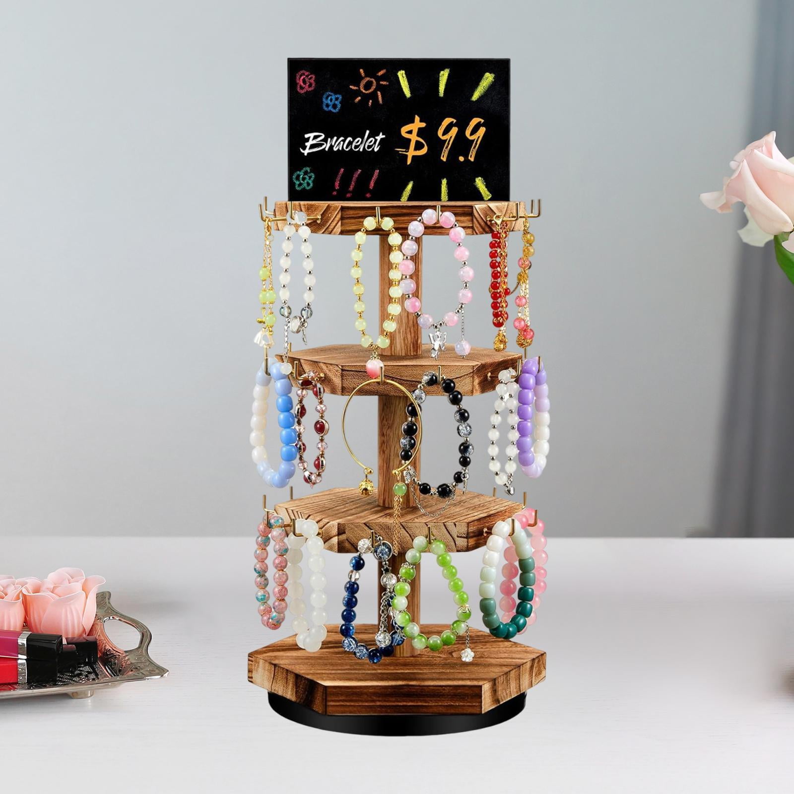 yuksok Rotating Jewelry Organizer Wooden Jewelry Hanger for Rings Earrings Tabletop