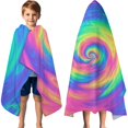 thumbnail image 3 of Rainbow Tie Dye Spiral Pattern Hooded Bath Towel，60"x35" for Ages 3 To 12 Kids, Quick Dry Lightweight Soft Microfiber Hood Beach Towel Cover Up for Kids, 3 of 7