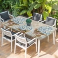 thumbnail image 2 of Blue Hydrangea Table Cloths for 5 Foot Rectangle Tables, Flowers Leaves Butterfly Retro Khaki Patio Waterproof Elastic Fitted Tablecloths, Washable Rectangular Table Cover for Camping, 2 of 8